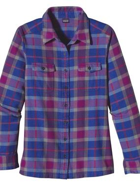 Patagonia Purple and Blue Plaid Flannel Shirt